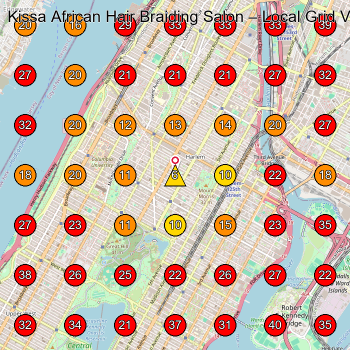 Kissa African Hair Braiding Salon GeoGrid visibility map for Hair Salon in New York